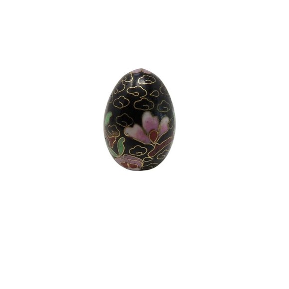 Porcelain Hinged Trinket Box Brut Champagne w Cloisonne Style Egg Trinket  - Picture 4 of 12